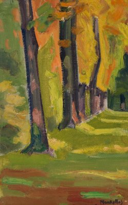 Autumn in the Park, Paris — Oil painting, Fiberboard, 22.00×35.00cm — Theodoros Markellos